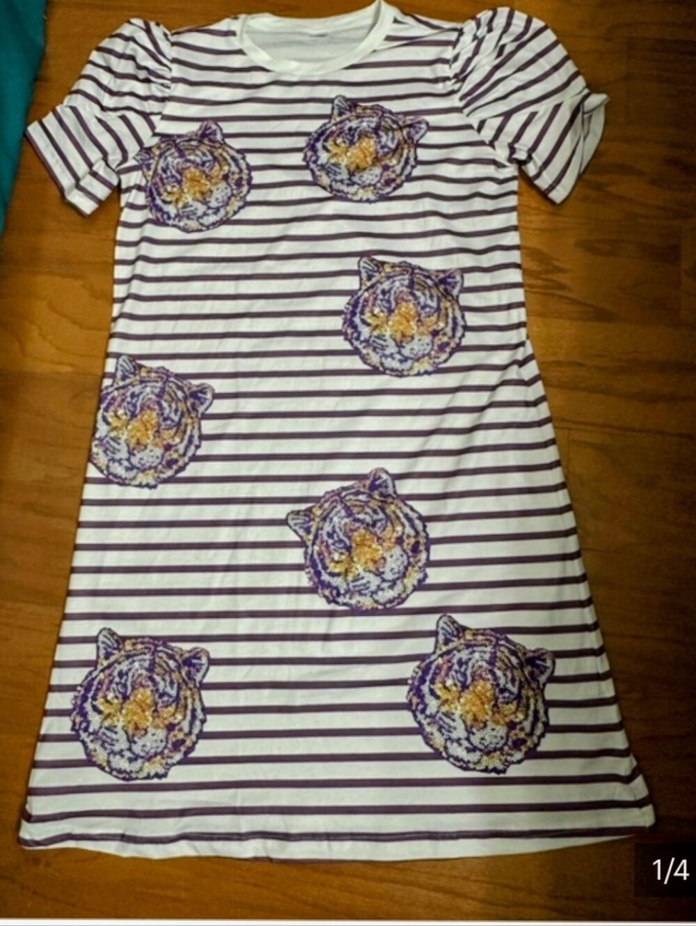 LSU Cute Striped White & Purple Tiger Short-Sleeve Dress Perfect For Tailgaiting